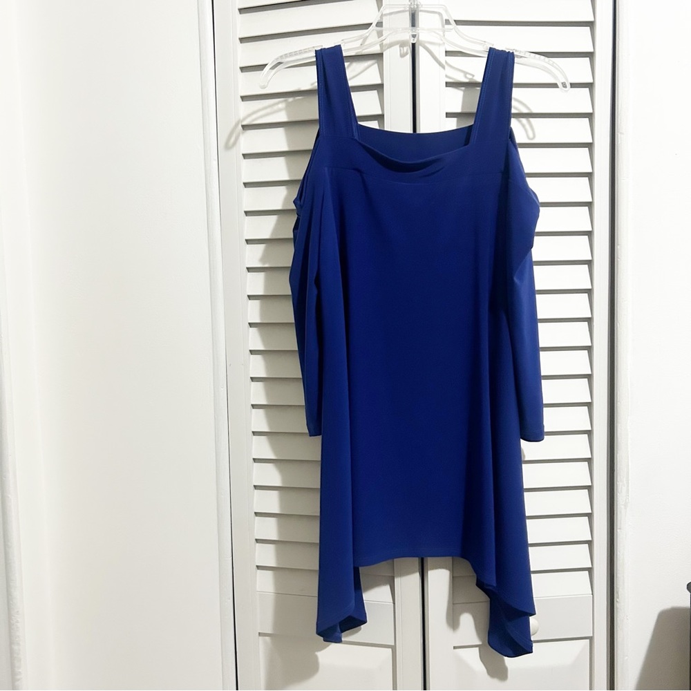 Clara Sunwoo Blue Signature Cold Shoulder Tunic Top Size Small (S)